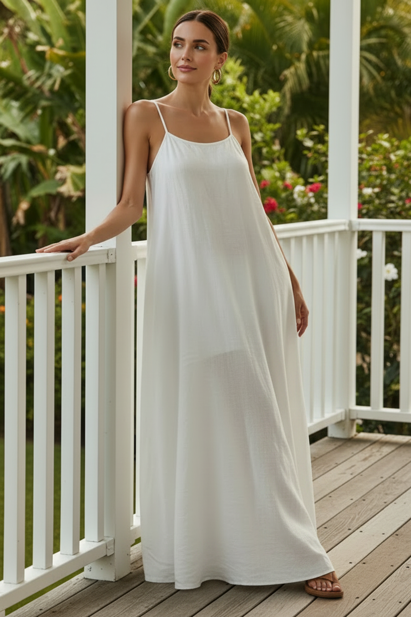 Oversized Baggy Sleeveless Spaghetti Strap Side Slit Pocket Maxi Dress