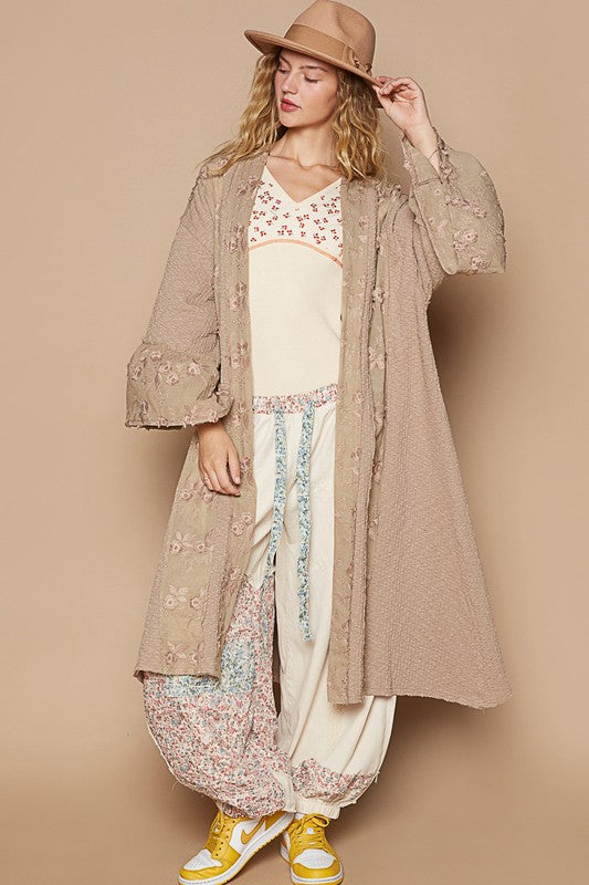 POL Lace Patchwork Oversized Granny Retro Floral Boho Ribbed Longline Cardigan