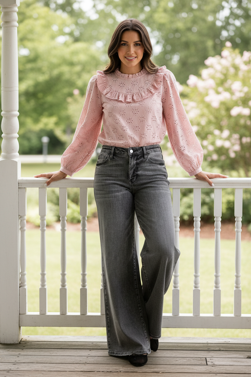 Judy Blue Mid-Rise Waist Palazzo Ultra Wide Leg Split Yoke Denim Jeans Retro 90s Pants