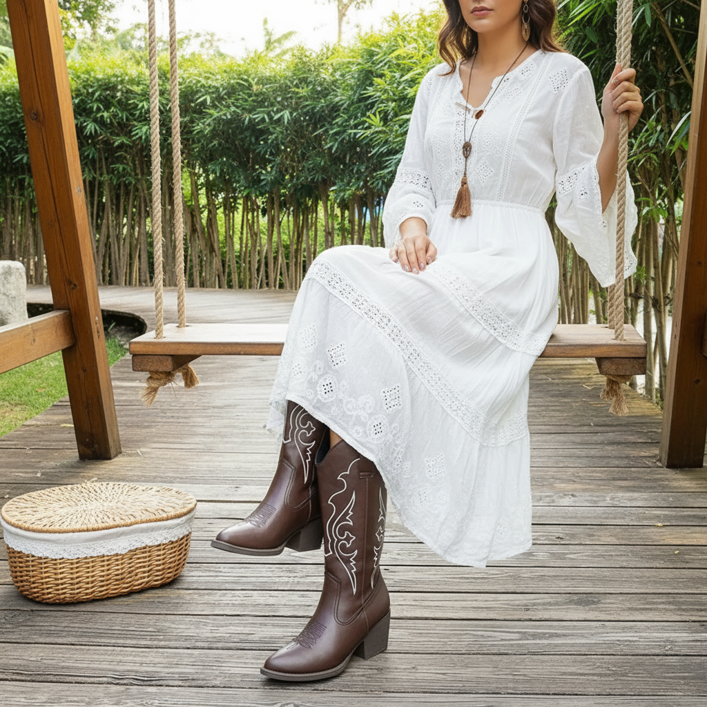 Western Embroidered Vegan Leather Womens Cowboy Boots Cowgirl Shoes Solid or Leopard