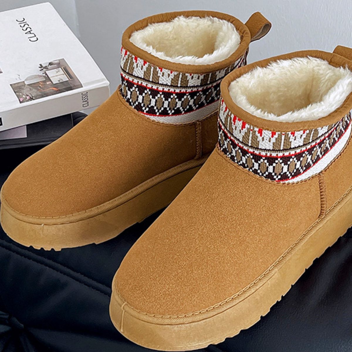 Thermal Platform Knit Ankle Classic Mini Boots Antherson Plush Faux Fur Slip-on Shoes