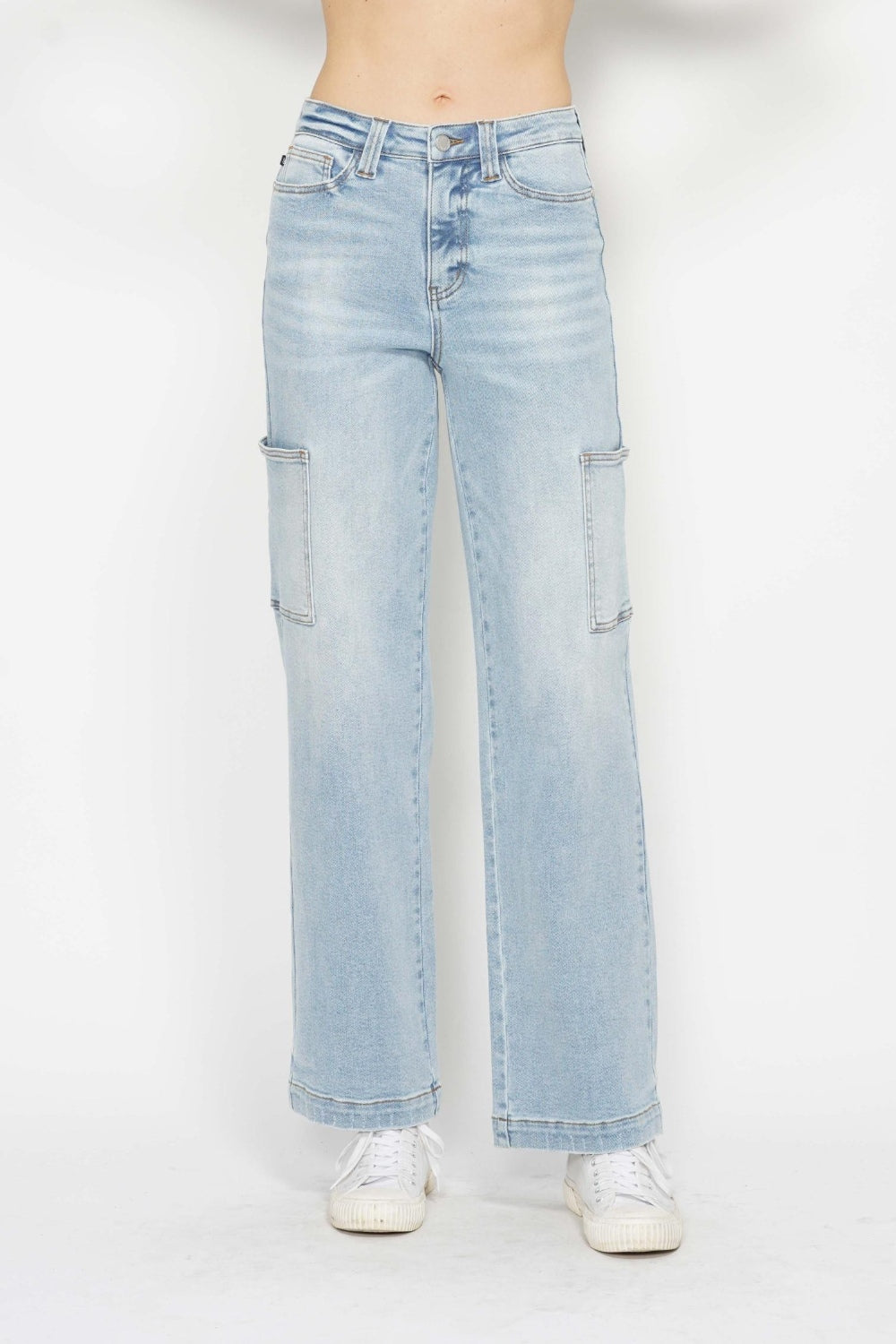 Judy Blue Jeans High-Rise Waist Cargo Denim Boyfriend Straight Leg Retro Pants