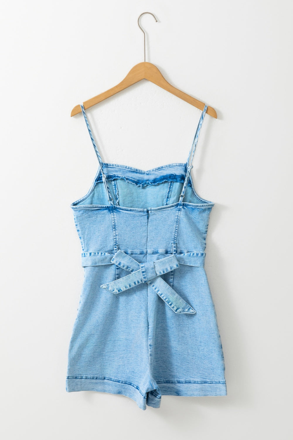 Denim Shorts Romper Sweetheart Sleeveless Spaghetti Strap Belt Jean Pocket Jumpsuit