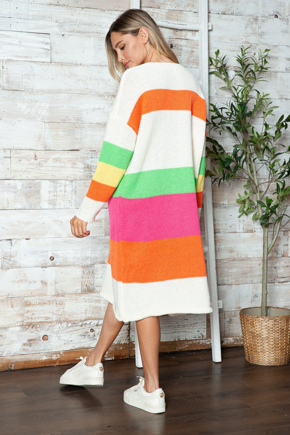 PEACE Oversized Knit Sweater Dress Colorful Contrasting Long Sleeve Knee Midi