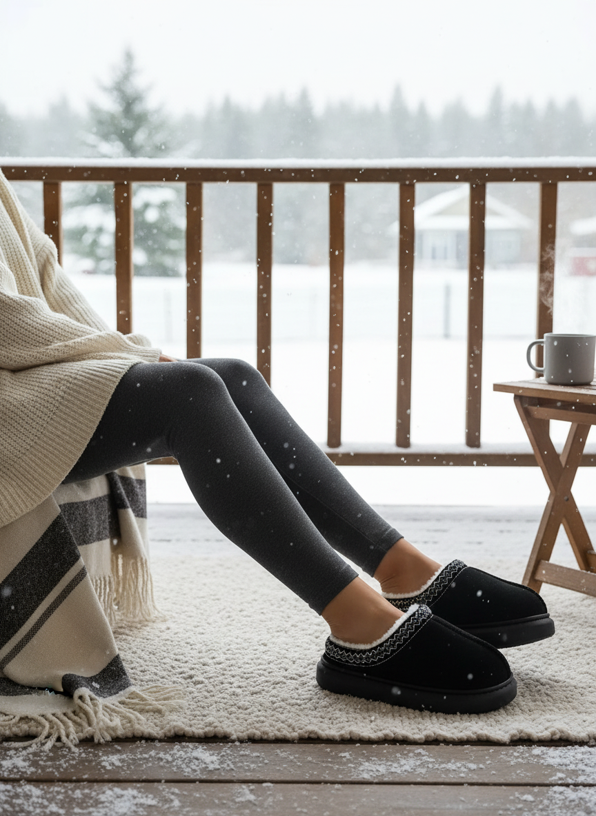 Embroidered Vegan Fur Faux Suede Platform Slippers Slip-On House Shoes Clogs