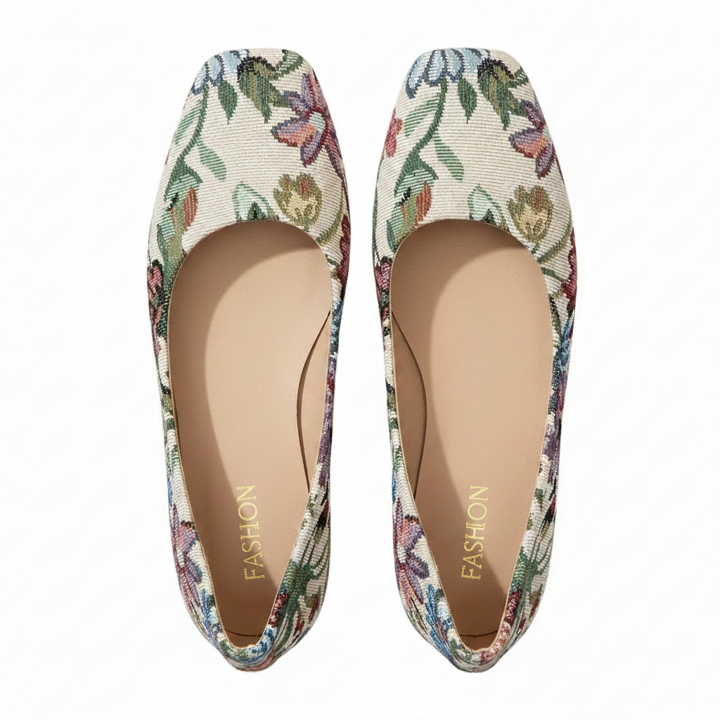 Retro Floral Tapestry Needlepoint Slip-On Shoes Square Toe Lightweight Ballet Flats
