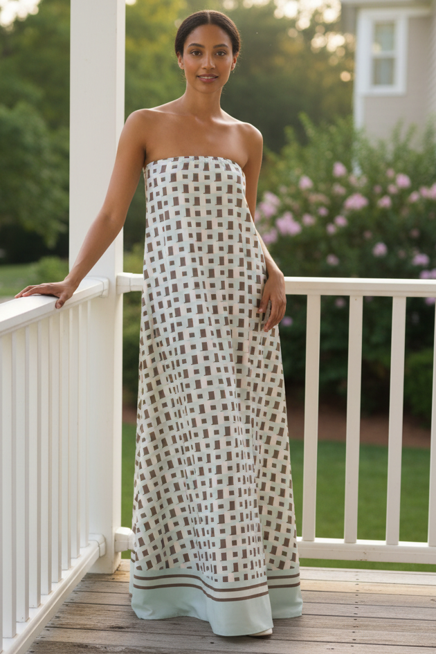 Strapless Column Tube Dress Smocked Backless Long Maxi