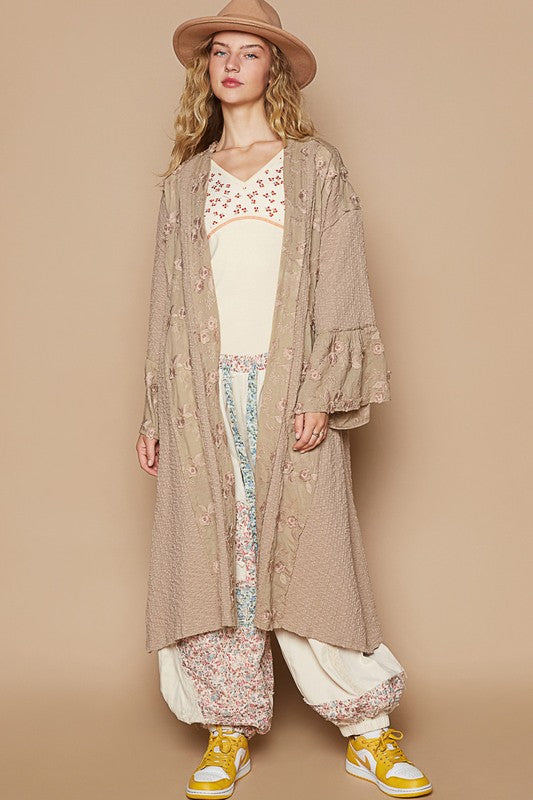 POL Lace Patchwork Oversized Granny Retro Floral Boho Ribbed Longline Cardigan