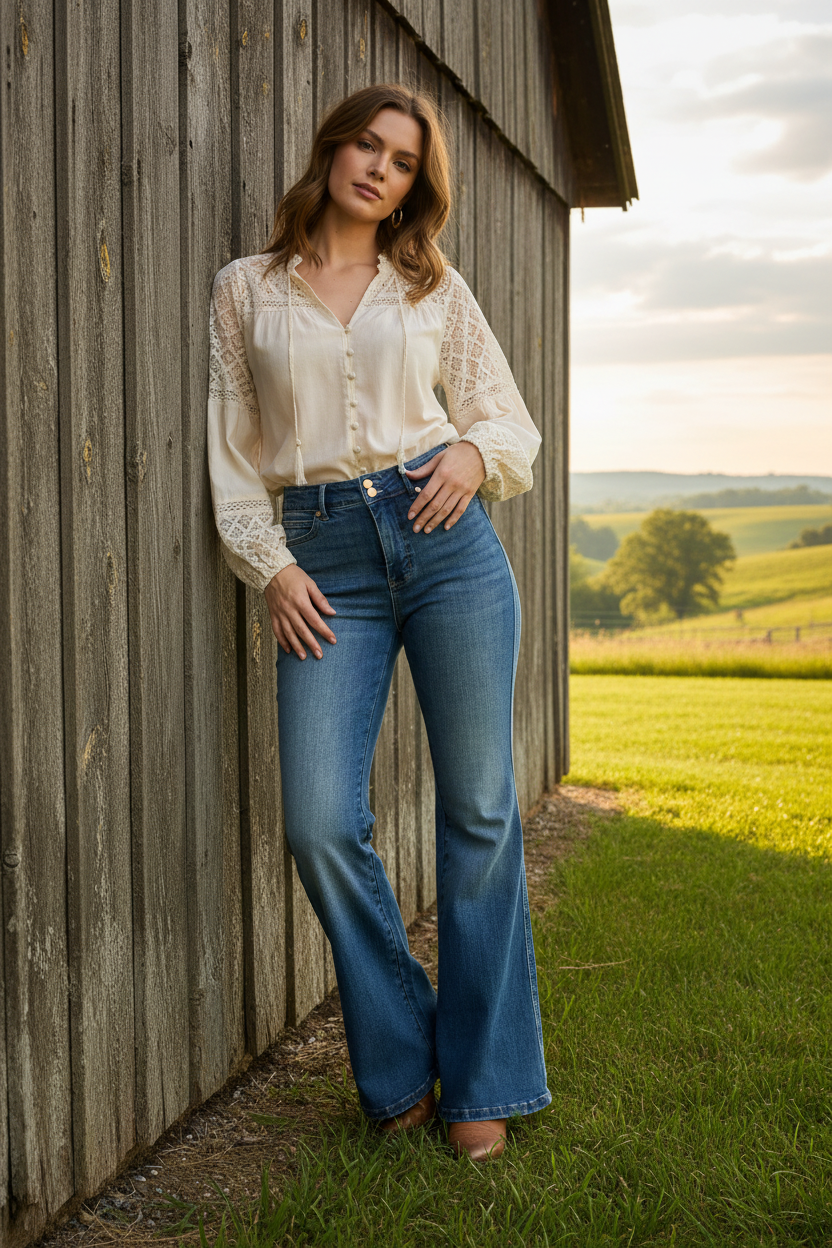 Judy Blue High-Rise Double Button Waist Tummy Control Slim Fit Flare Leg Jeans