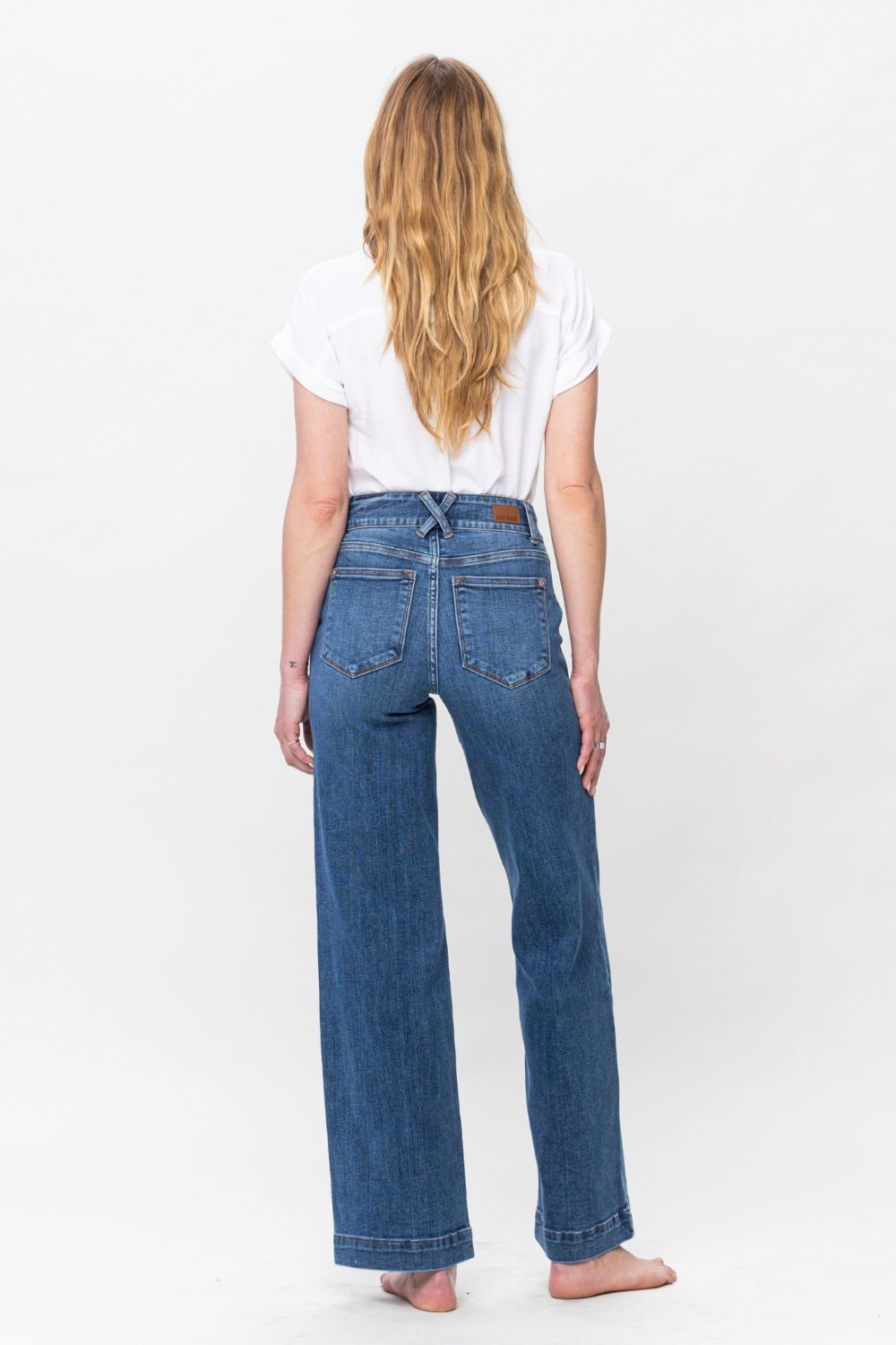 Judy Blue High-Rise Boyfriend Jeans Double Button Relaxed Wide Leg Denim Pants