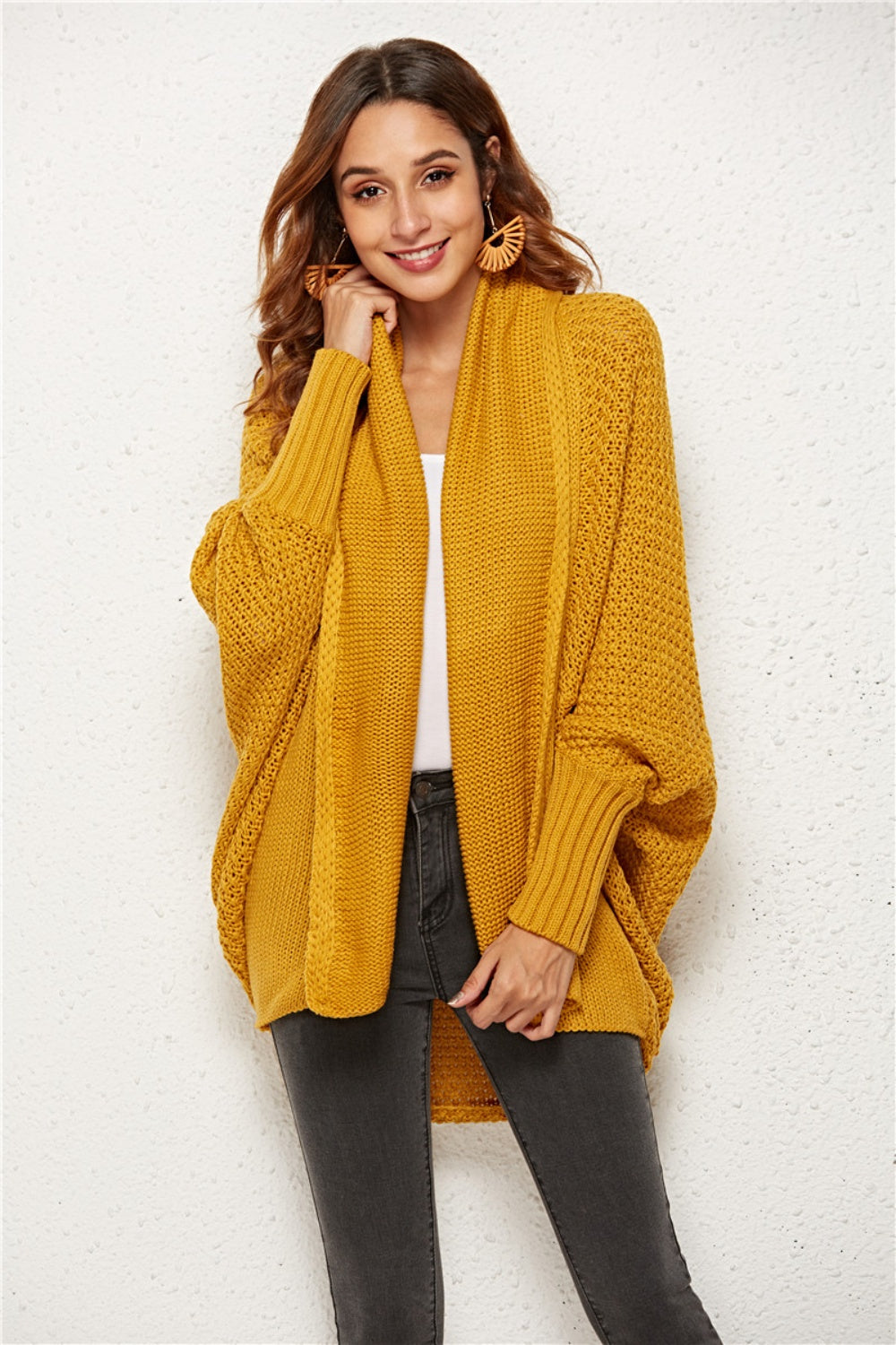 Oversized Knit Cardigan Batwing Sleeve Lightweight Baggy Open Front Sweater