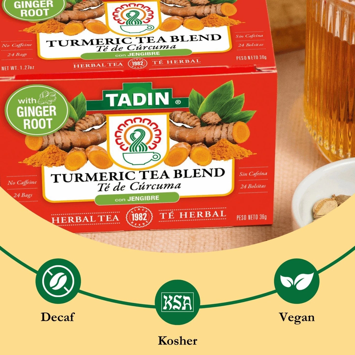 Tadin Turmeric Tea Blend 24 Ct Herbal Tea Turmeric & Spices Anti-Inflammatory Support & Wellness Tea