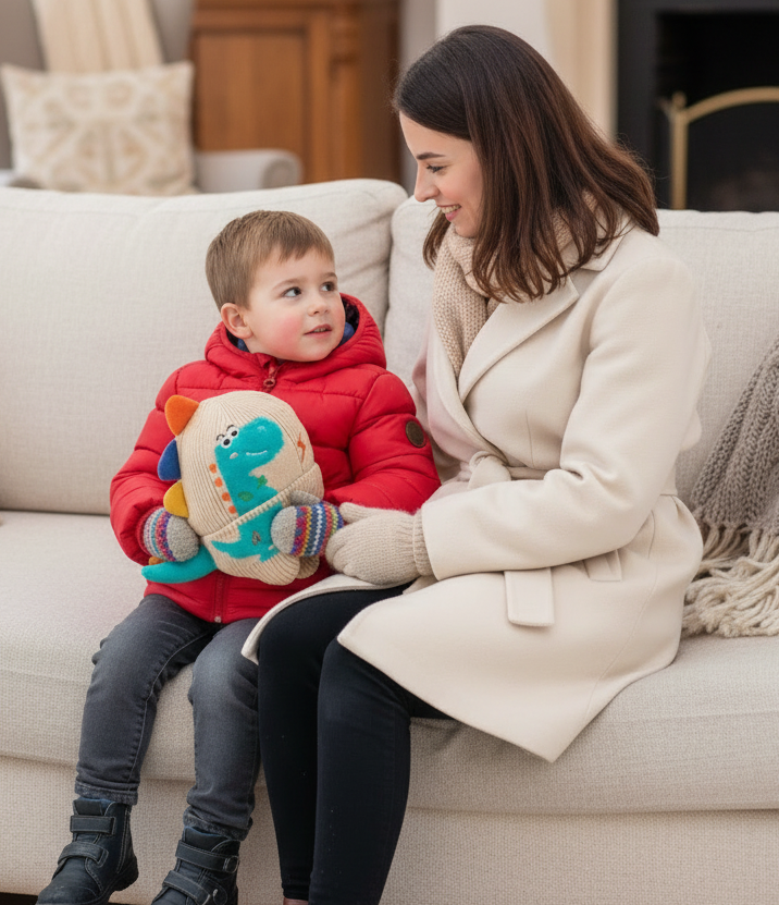 Dino Children’s 3D Embroidered Dinosaur Knitted Hat Kids Beanie Ear Cover Winter Hat