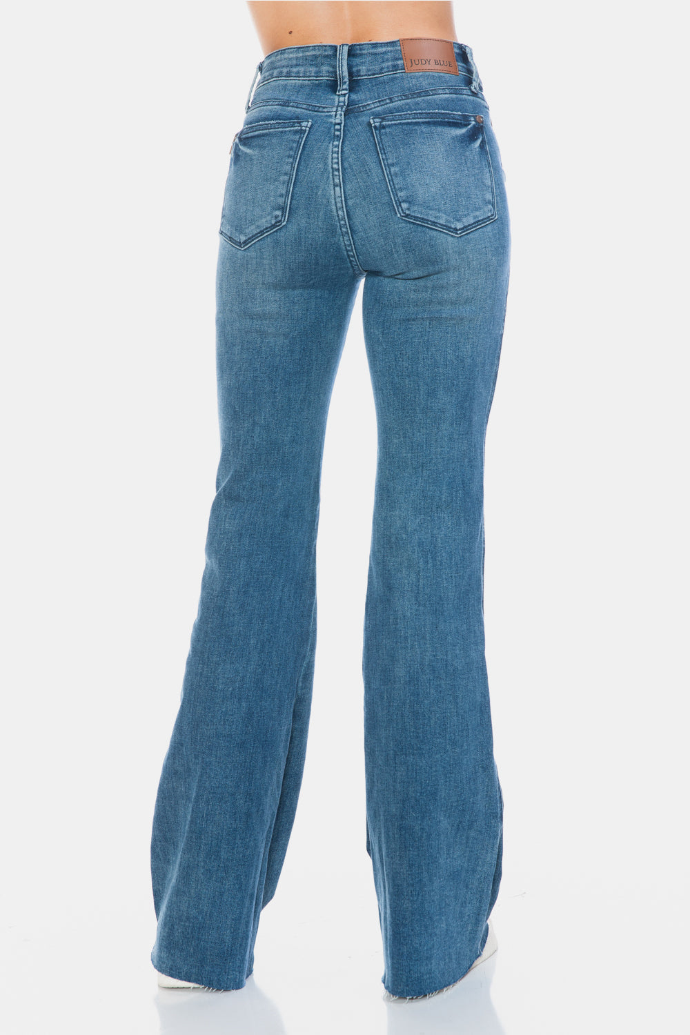 Judy Blue Tummy Control Mid-Rise Jeans Slim Fit Tapered Flare Cut-off Denim Pants