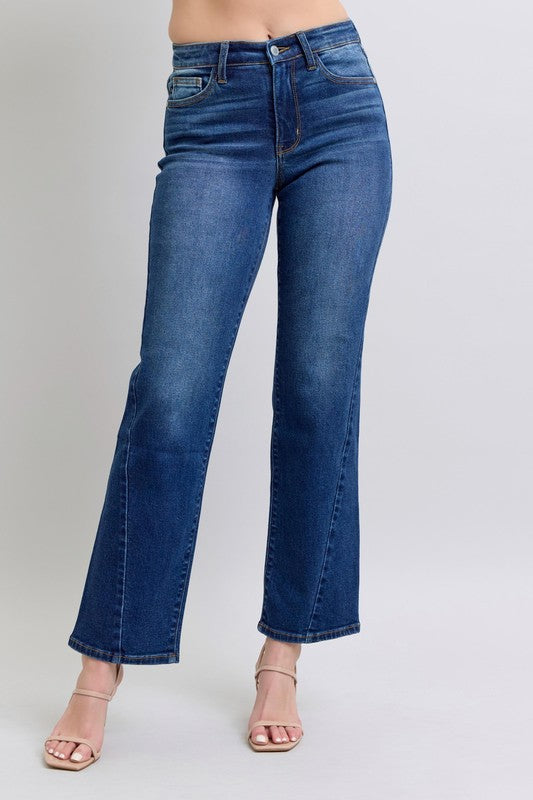 Judy Blue High-Rise Straight Leg Denim Pants Wrap Side Seam Slim Fit Jeans