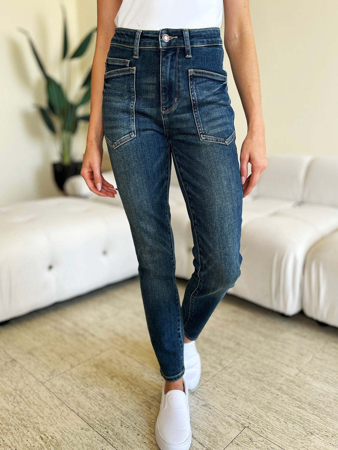 High Waist Skinny Stretch Slim Retro 90s Mom Patch Pocket Jean Pants Judy Blue