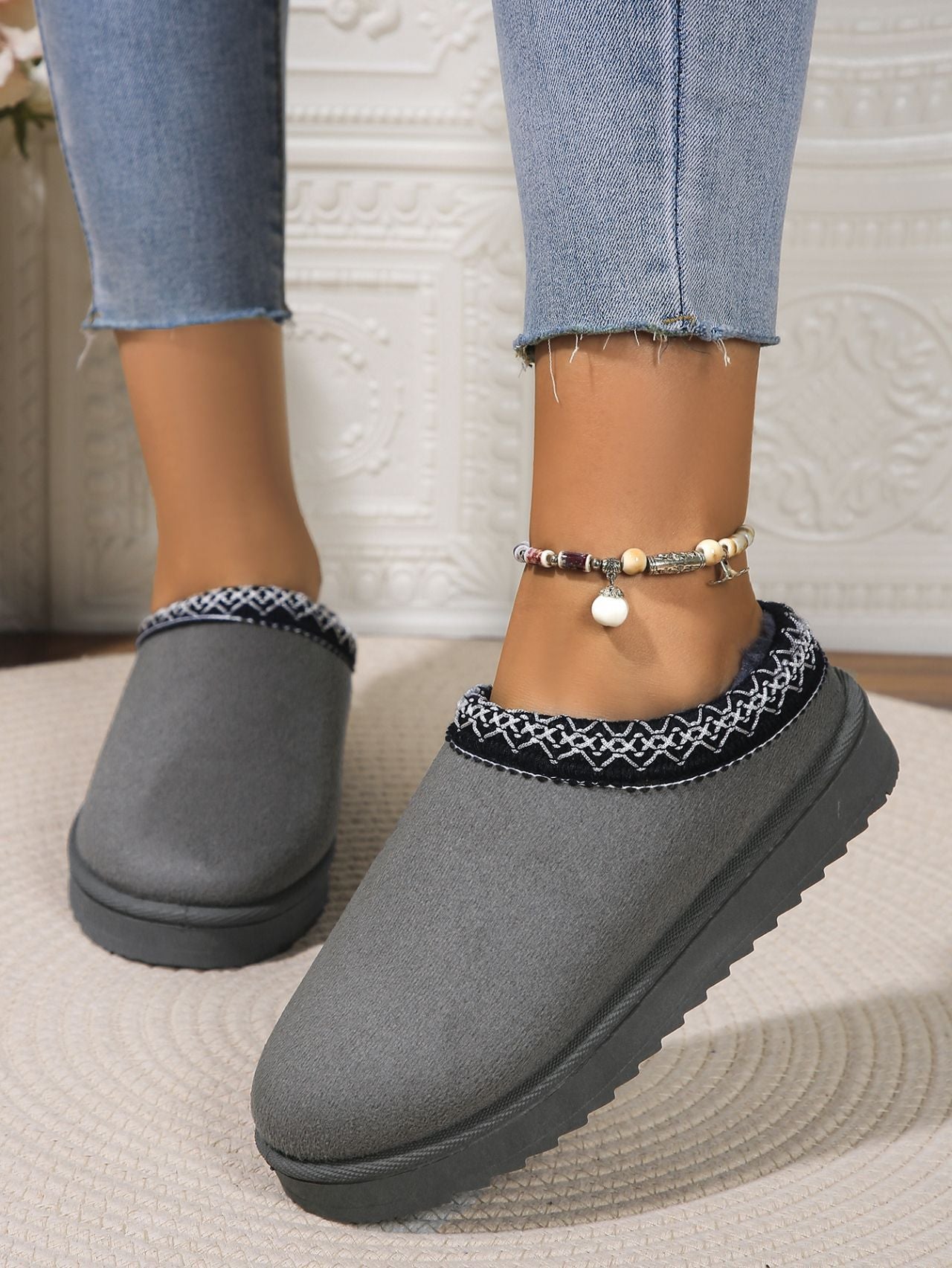 Platform Slippers Tazz Faux Fur Slip-on Vegan Suede Mule Winter Women's Shoes