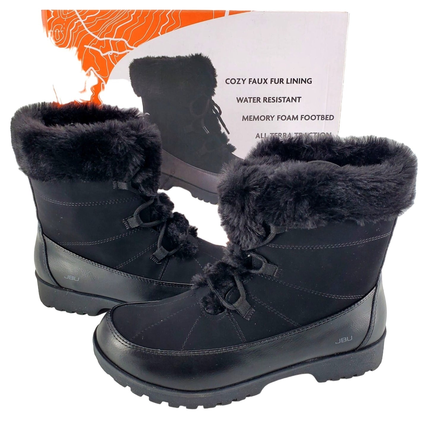JBU Boots Womans Faux Fur Weather Ready Outdoor Combat Water Resistant Shoes