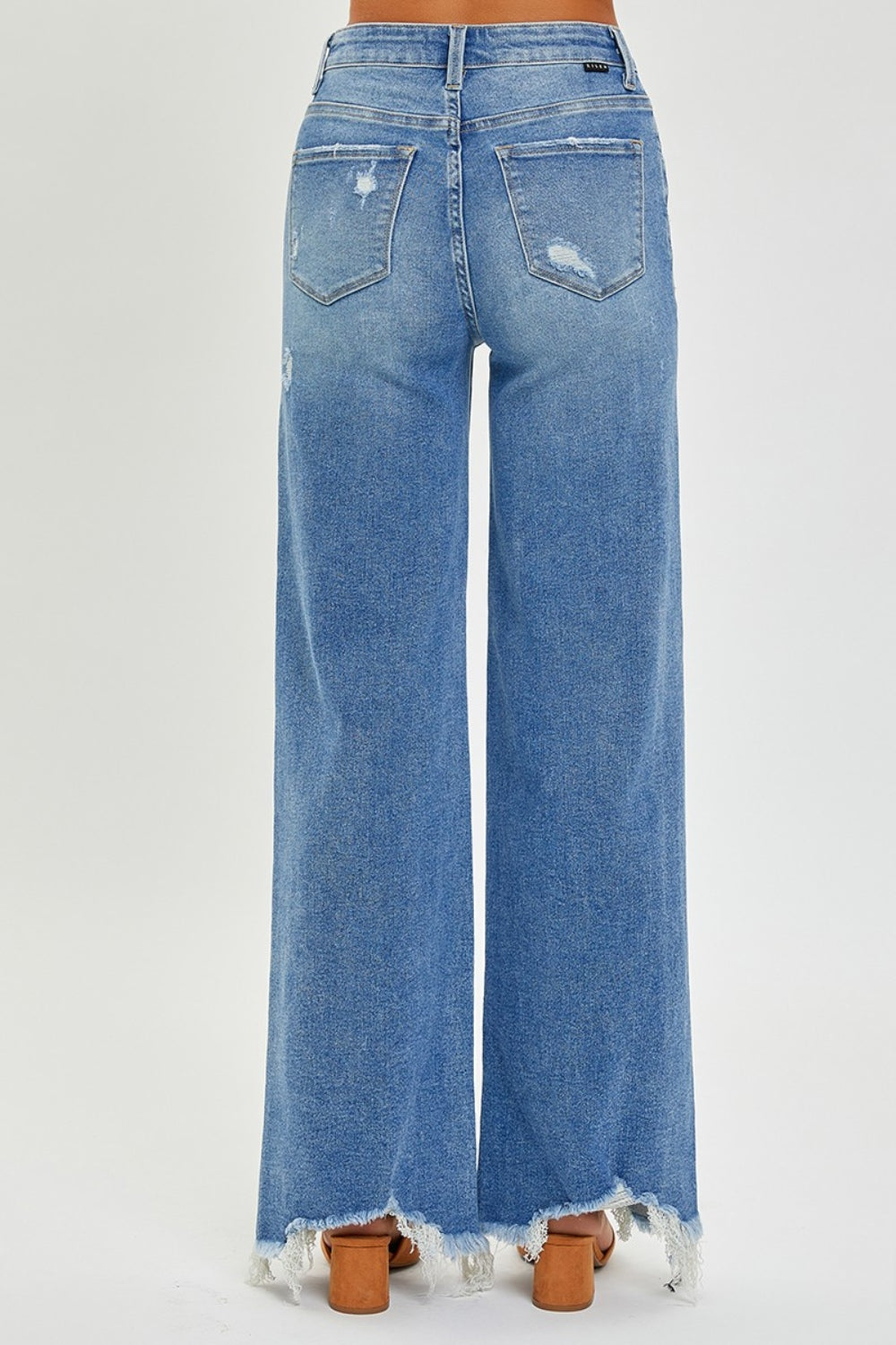 High-Rise Mom Jeans Wide Leg Distressed Raw Denim Retro Pants RISEN