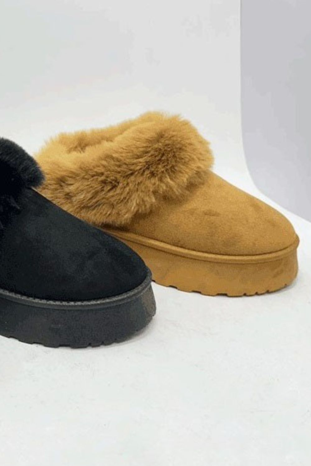 Wild Diva Platform Slippers Tazzette Plush Faux Fur Boots Slip-on Vegan Suede Shoes