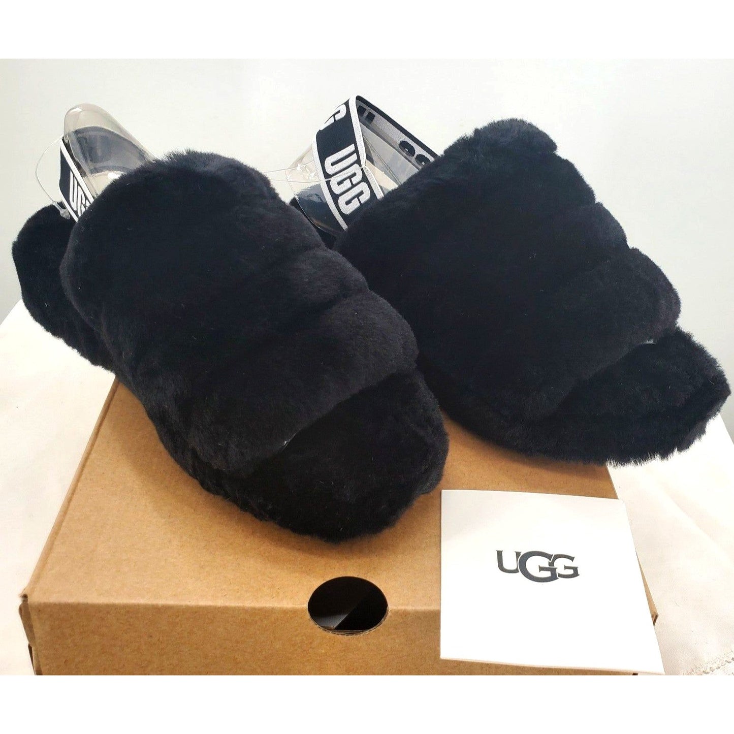 UGG Fluff Yeah Slide Woman's Fur Sandal Platform Slipper Shoes Open Toe Black