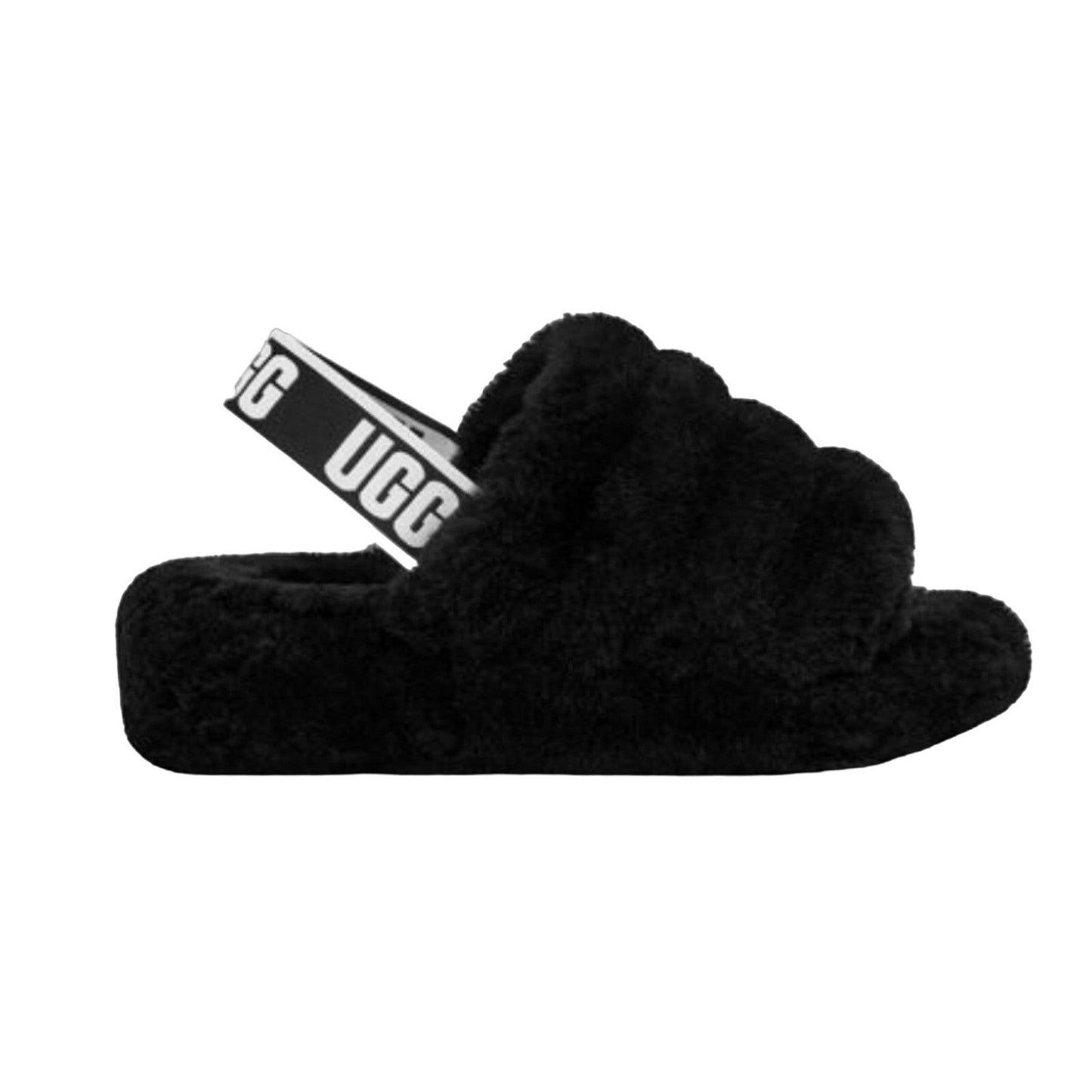 UGG Fluff Yeah Slide Woman's Fur Sandal Platform Slipper Shoes Open Toe Black