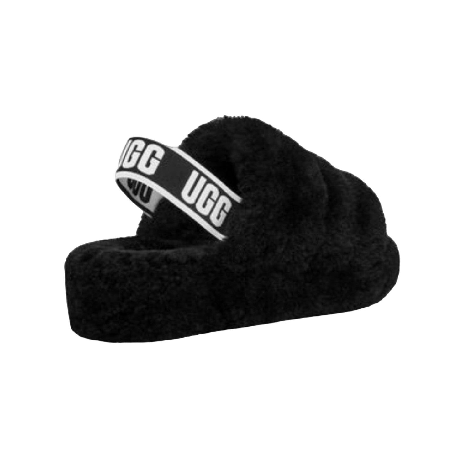 UGG Fluff Yeah Slide Woman's Fur Sandal Platform Slipper Shoes Open Toe Black