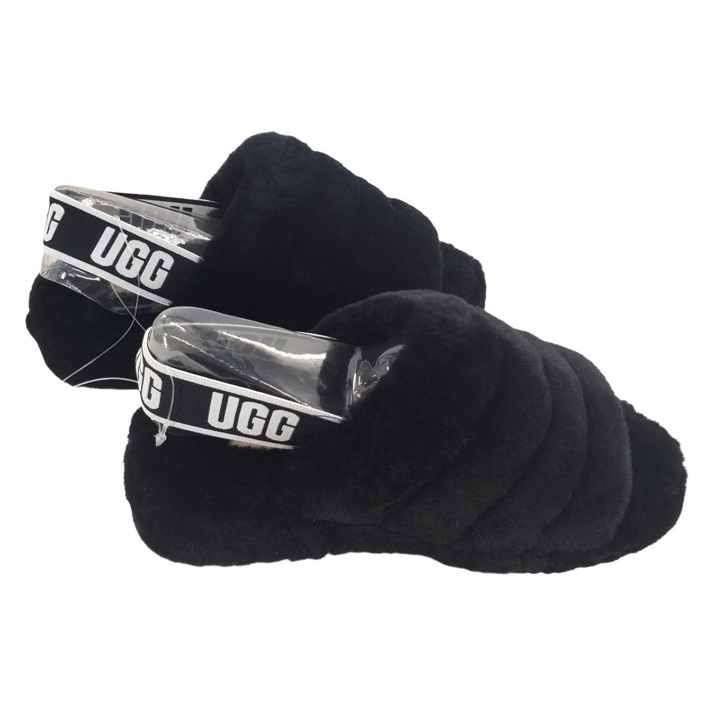 UGG Fluff Yeah Slide Woman's Fur Sandal Platform Slipper Shoes Open Toe Black