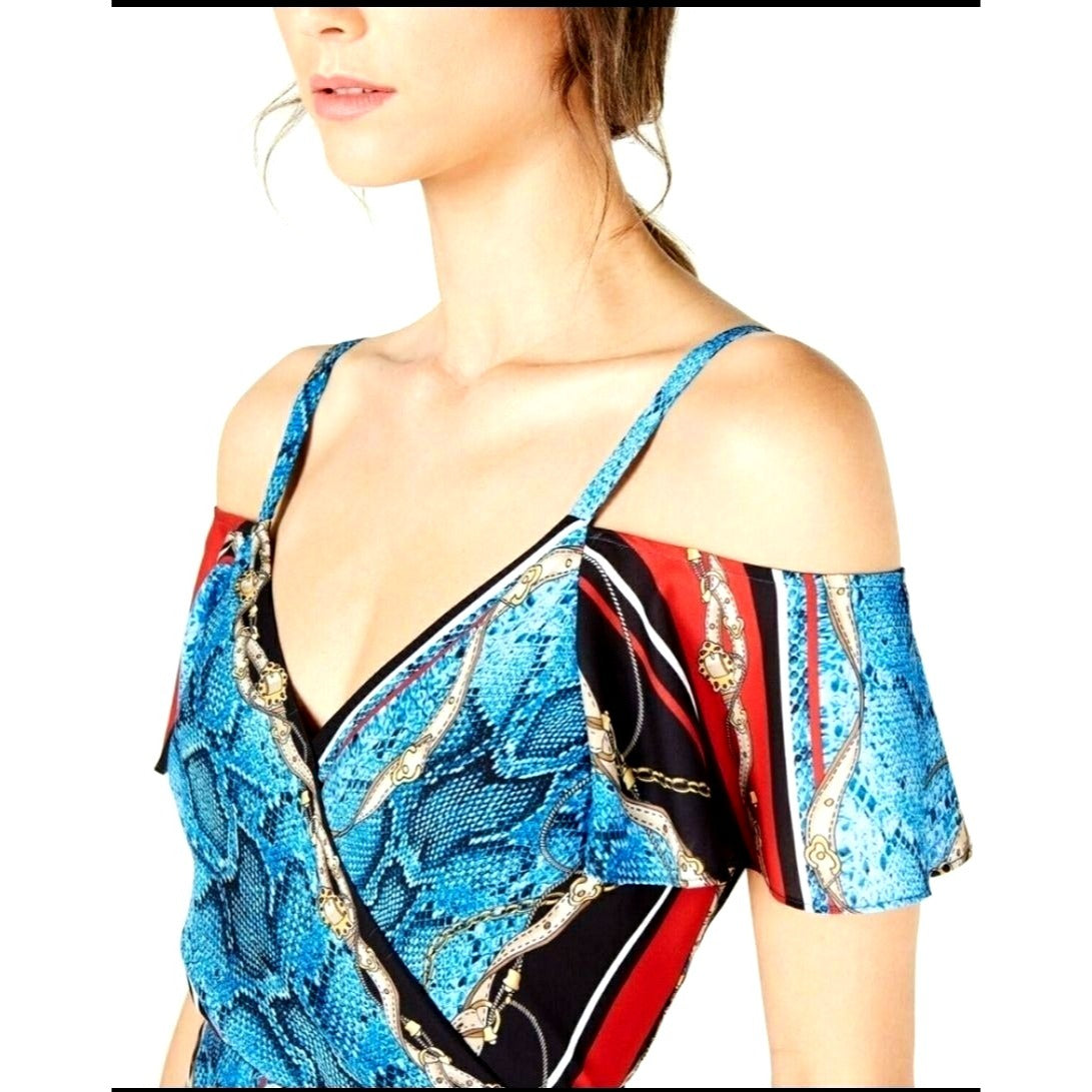 INC Dress Chain Snake Cold Shoulder Handkerchief V-neck Stretch Knee-Length