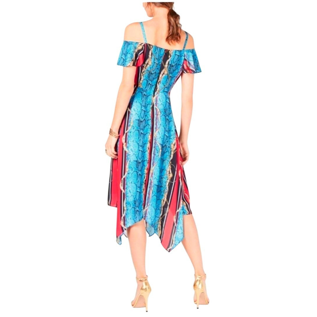 INC Dress Chain Snake Cold Shoulder Handkerchief V-neck Stretch Knee-Length