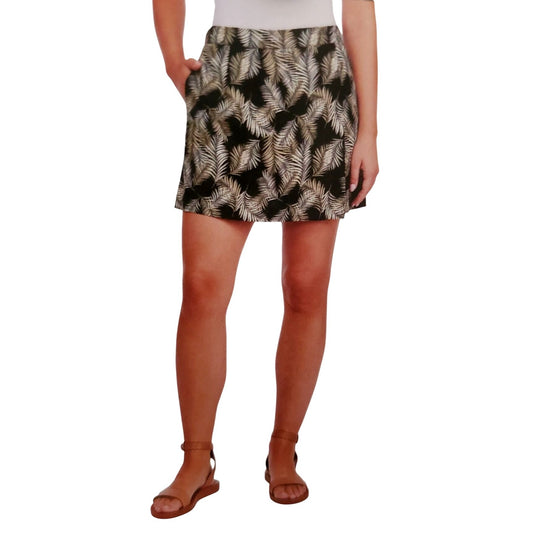 Ellen Tracy Skort Linen Blend Skirt Shorts Tropical Palm Elastic Waist Pull-on