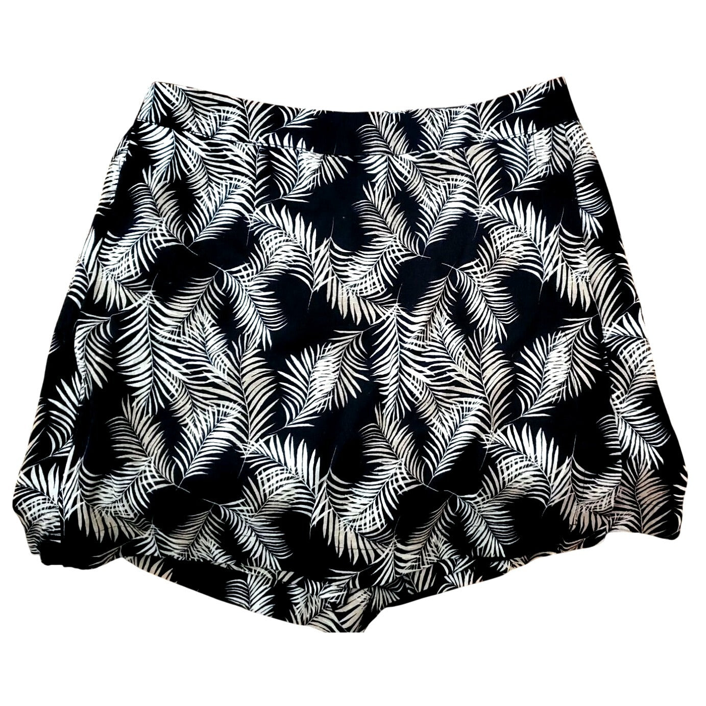 Ellen Tracy Skort Linen Blend Skirt Shorts Tropical Palm Elastic Waist Pull-on