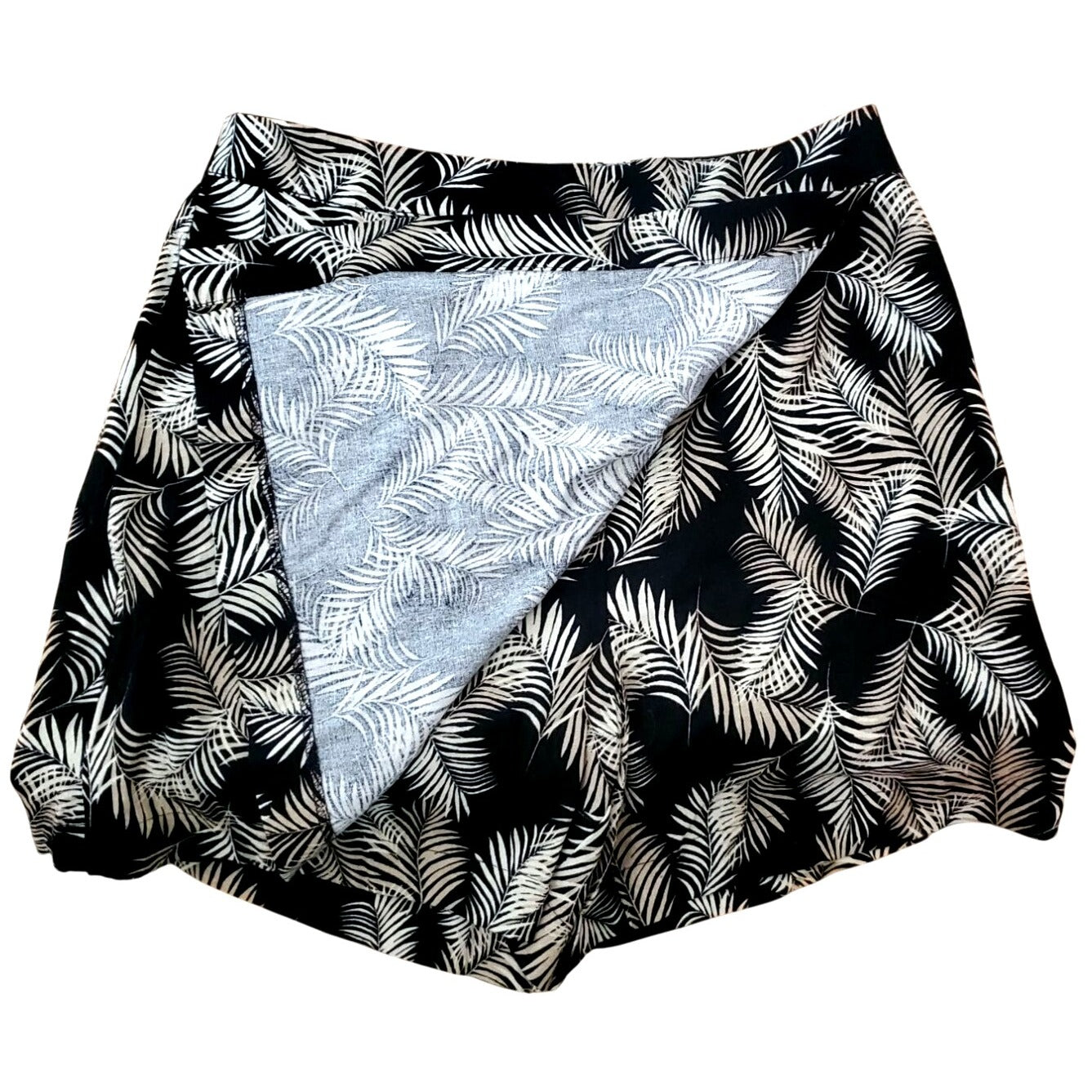 Ellen Tracy Skort Linen Blend Skirt Shorts Tropical Palm Elastic Waist Pull-on
