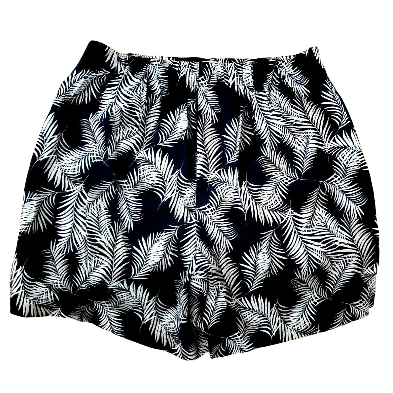 Ellen Tracy Skort Linen Blend Skirt Shorts Tropical Palm Elastic Waist Pull-on