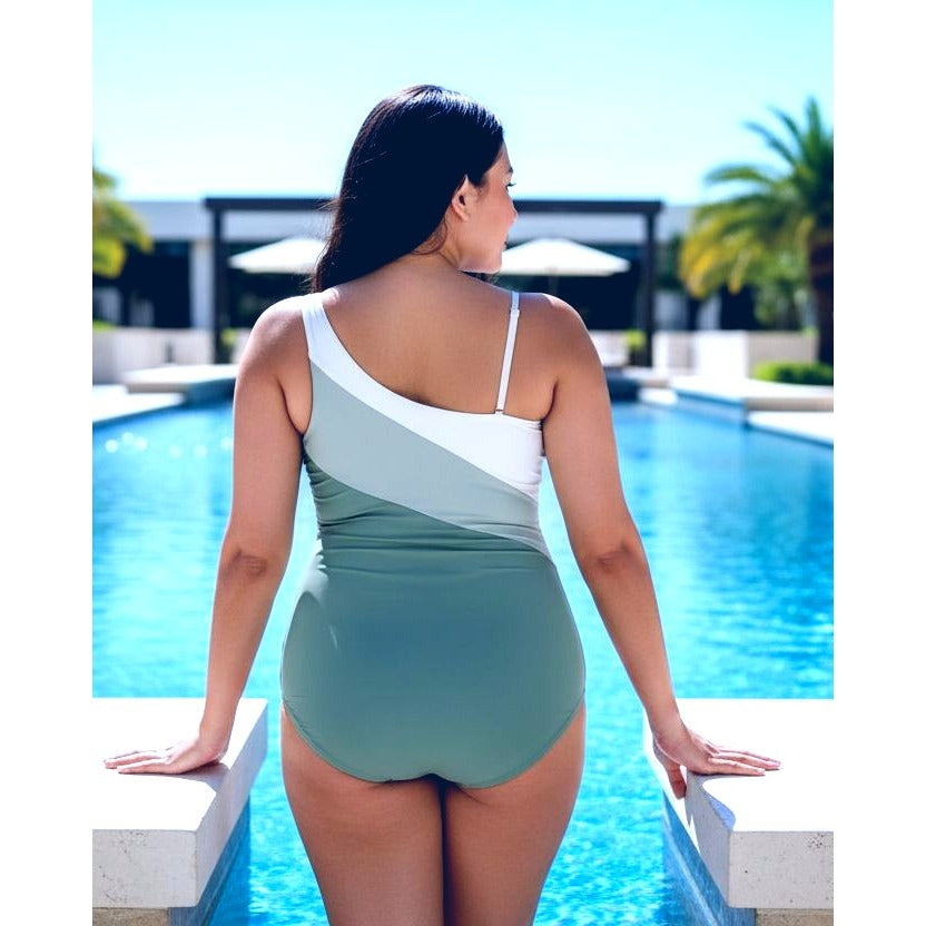 Carole Hochman One Shoulder Removable Strap Swimsuit One-piece Sage Swimwear