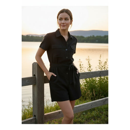 Matty M Romper Linen Blend Button Front Shorts Lightweight One-piece Outfit