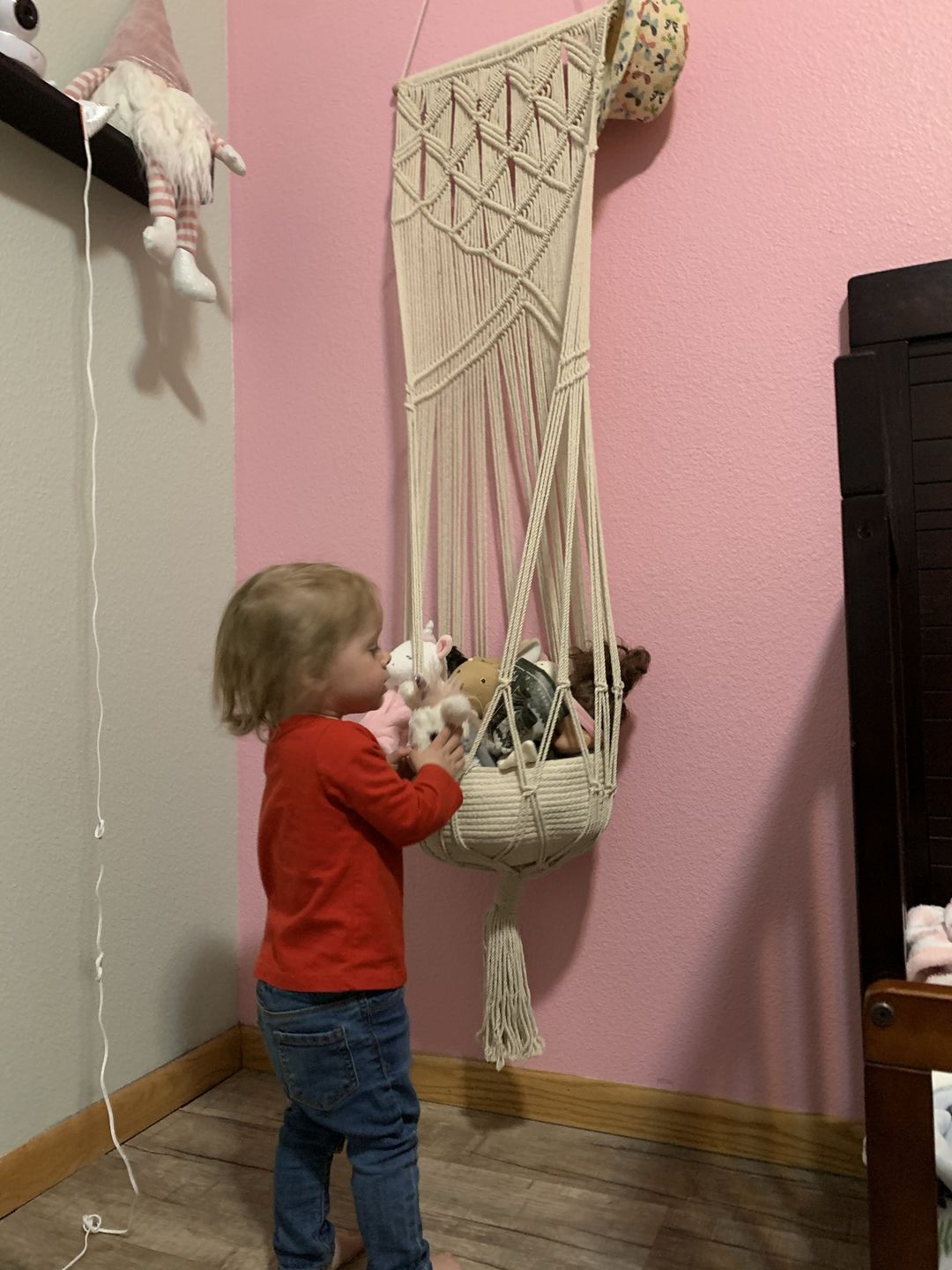 Finn + Emma Fringe Macrame Baby Swing and Hanging Toy Basket Handmade 2-piece Set