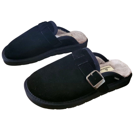 Staheekum Women Black Chelan Suede Faux Fur Clogs Slip on Memory Foam Slides