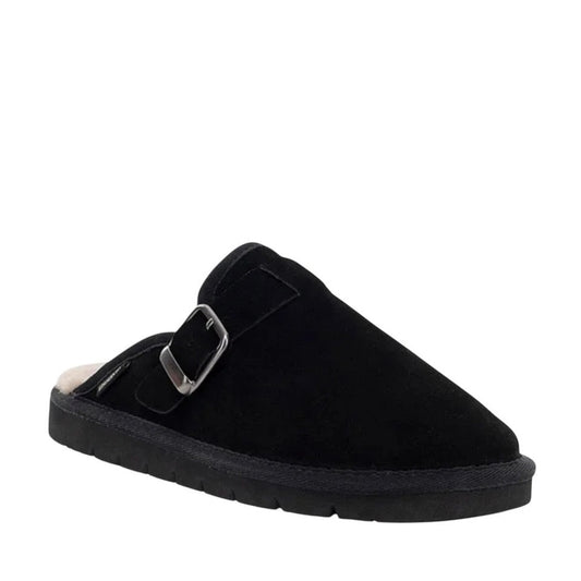 Staheekum Women Black Chelan Suede Faux Fur Clogs Slip on Memory Foam Slides
