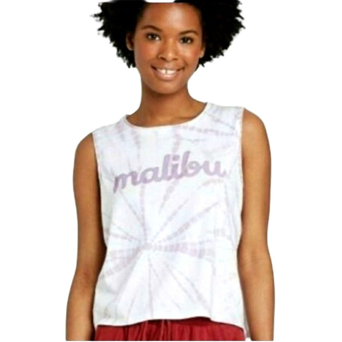Colsie Shirt Sleeveless Malibu Cropped Tie-Dye Lightweight Tank Cali Crop Top