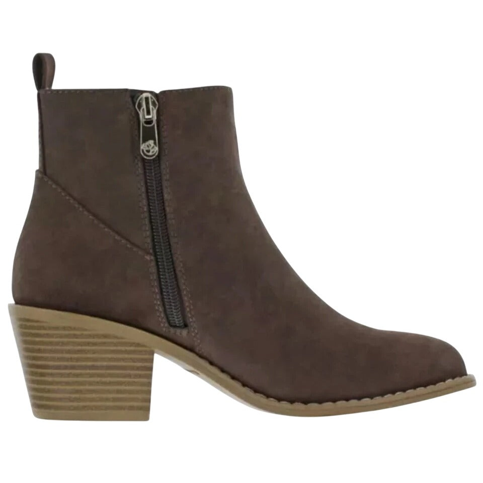 Draper James Womens Elle Bootie Chunky Stacked Heel Zip-up Ankle Boots Brown