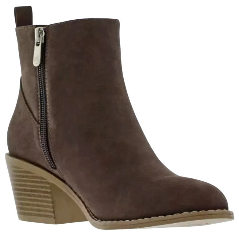 Draper James Womens Elle Bootie Chunky Stacked Heel Zip-up Ankle Boots Brown