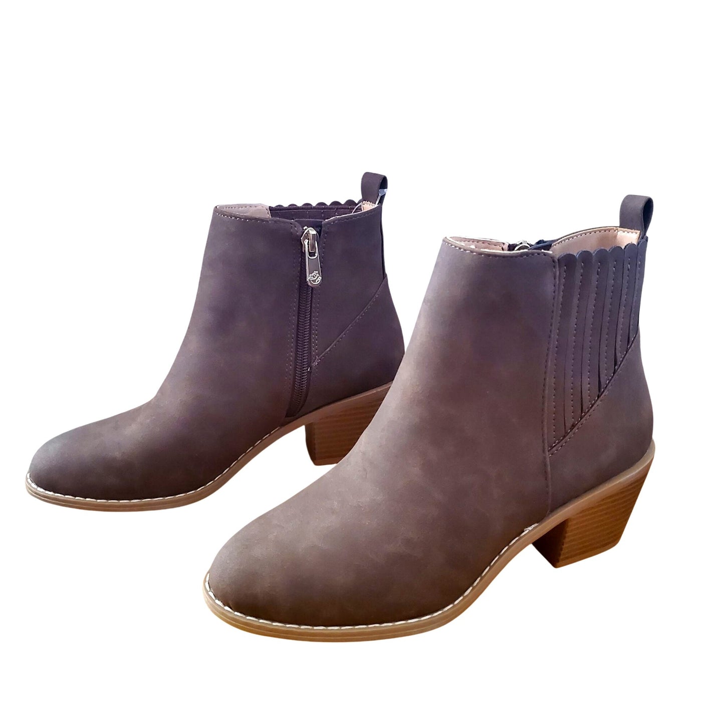 Draper James Womens Elle Bootie Chunky Stacked Heel Zip-up Ankle Boots Brown