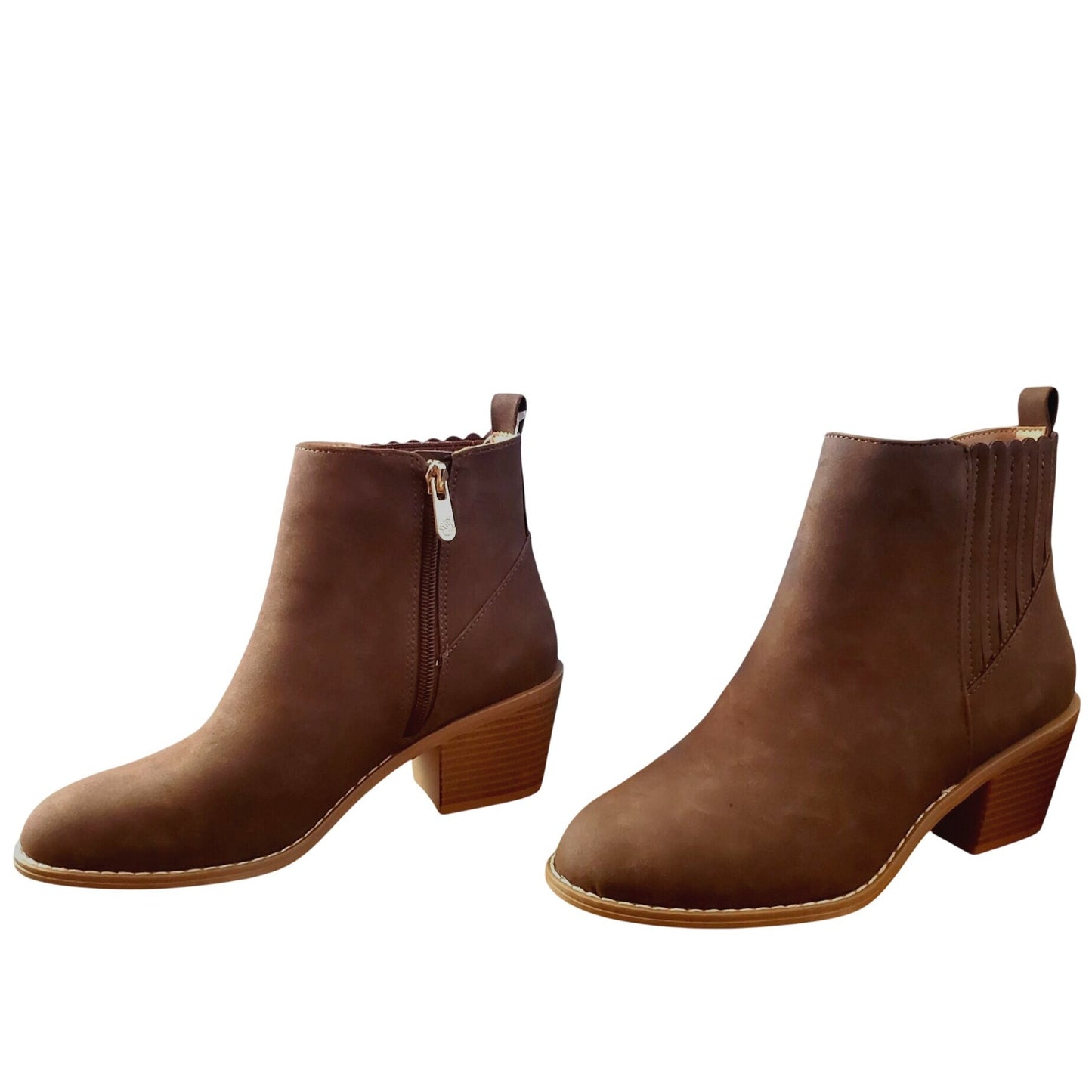 Draper James Womens Elle Bootie Chunky Stacked Heel Zip-up Ankle Boots Brown