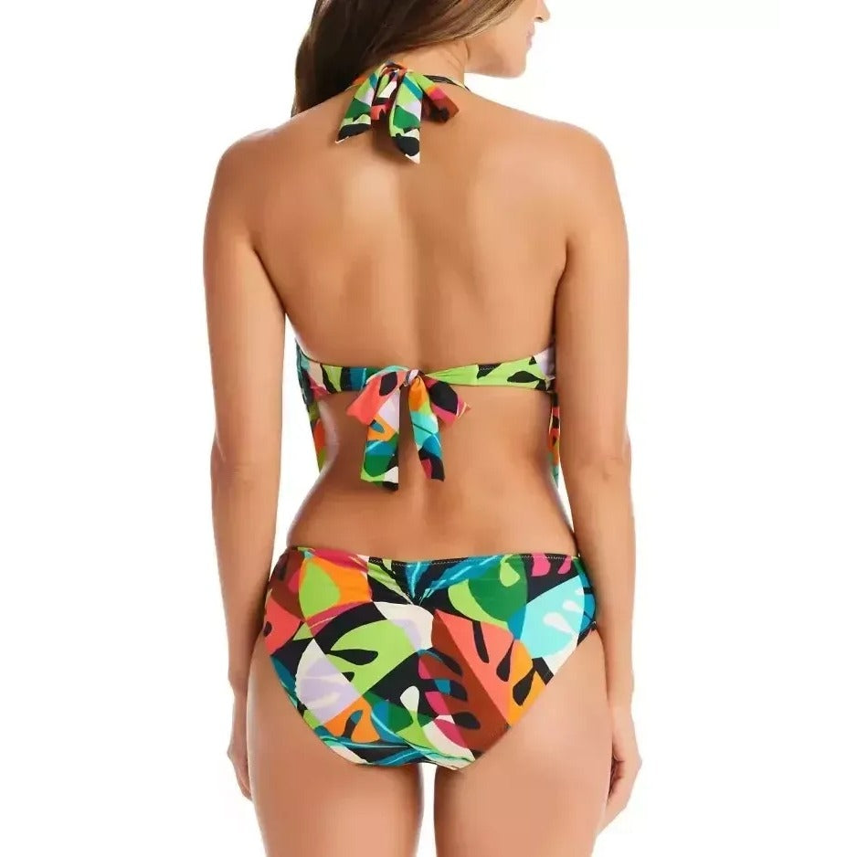 Bar III Womens Tropical Dreams Cowl Neck Plunge Halter One-piece Swimwear