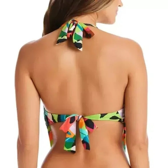 Bar III Womens Tropical Dreams Cowl Neck Plunge Halter One-piece Swimwear
