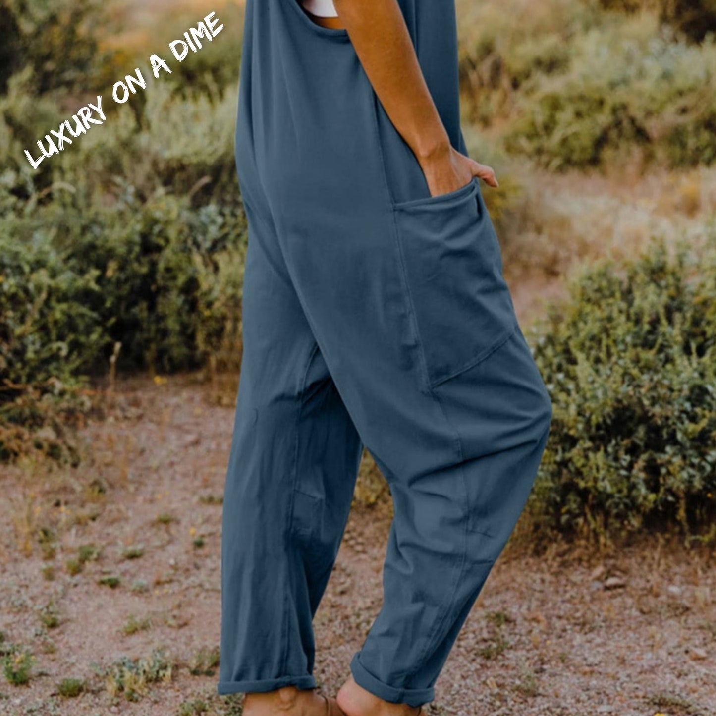Oversized Hippie V-Neck Sleeveless Pant Pocket Jumpsuit