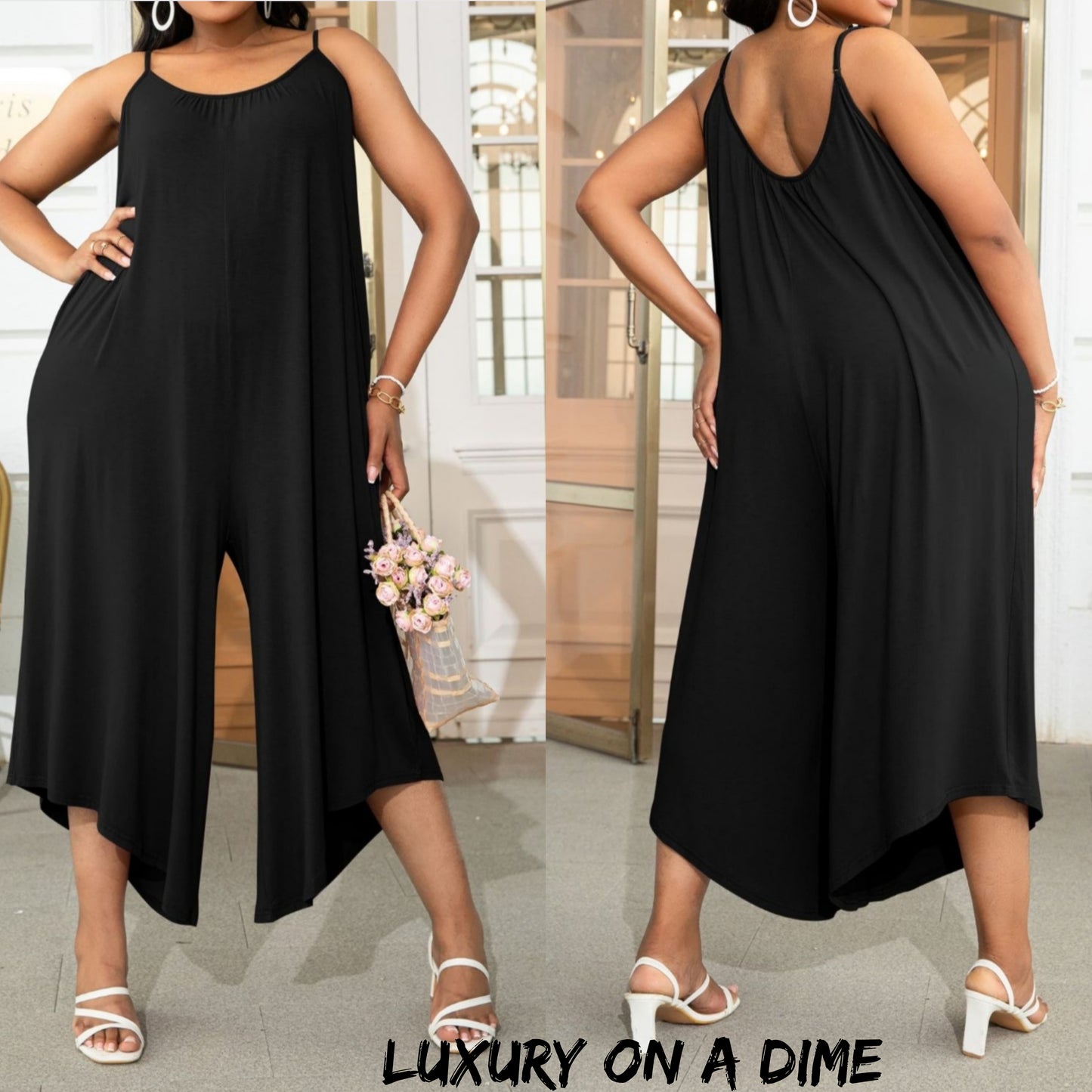 Sleeveless Bohemian Capri Wide Leg Oversized Pant Jumpsuit (Plus Size Only)