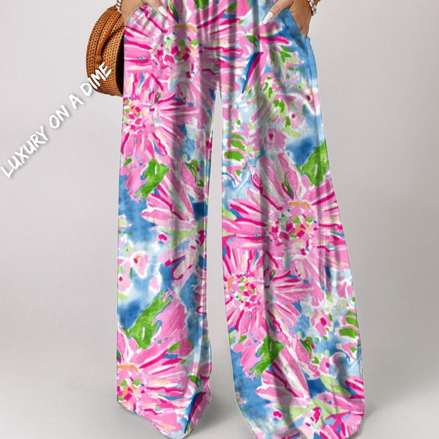 Palm Beach Floral Smock Sleeveless Wide Leg One Piece Pocket Pant Jumpsuit