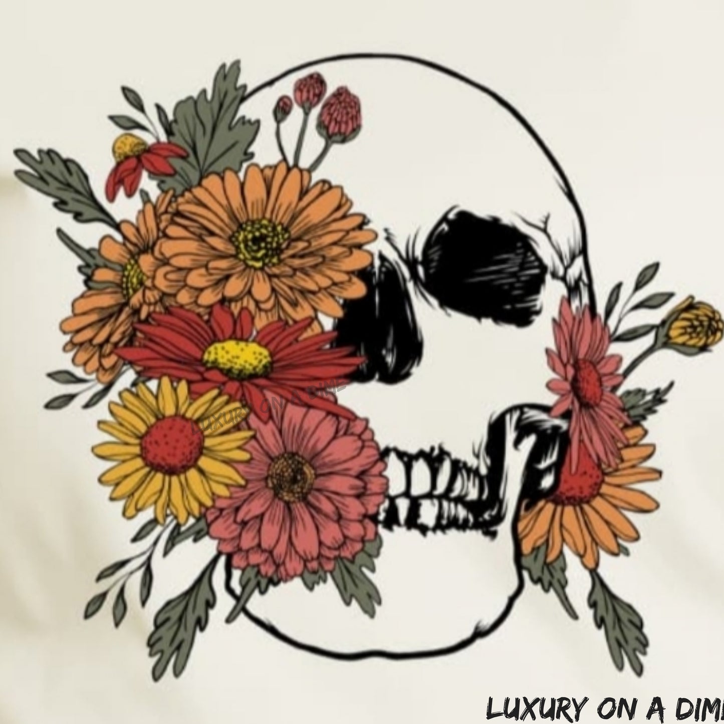 Retro Bold Floral Skull Graphic Short-sleeve Tee Shirt 100% Premium Cotton